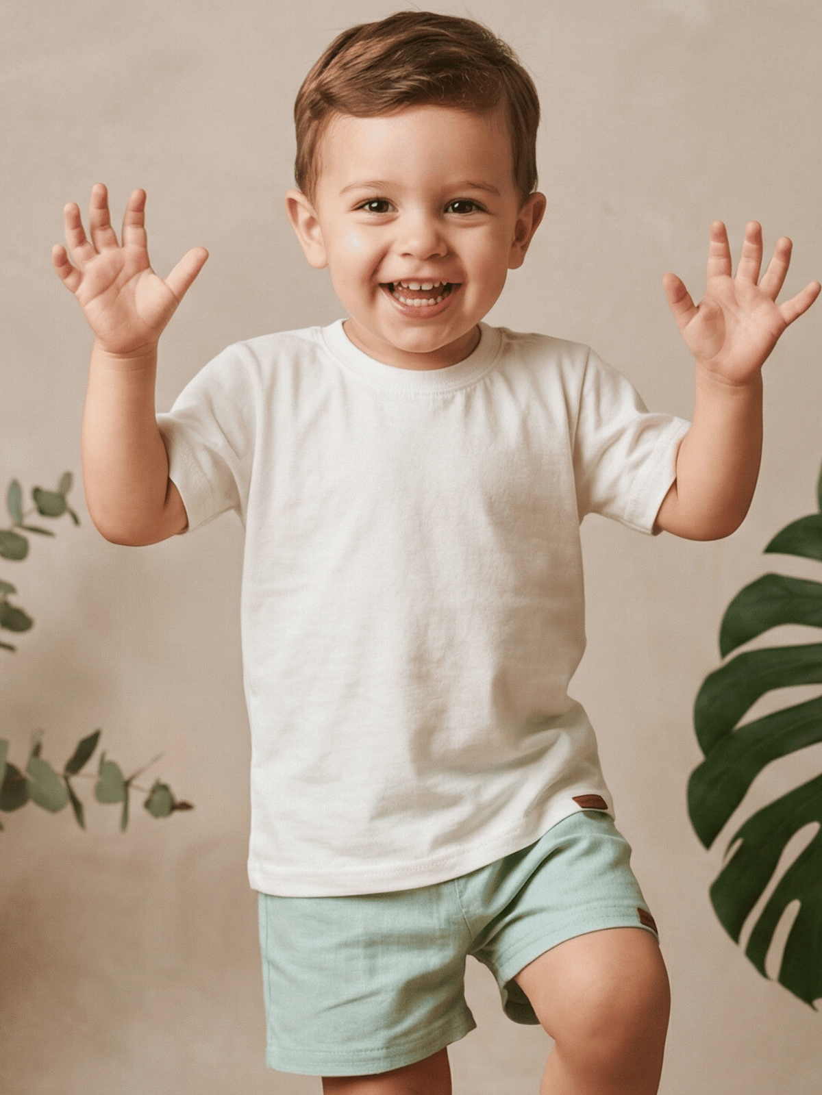 Conjunto Bebê Menino Verão Camiseta Algodão 100% + Short Linho Off-White/Verde (0-4)