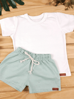 Conjunto Bebê Menino Verão Camiseta Algodão 100% + Short Linho Off-White/Verde (0-4)