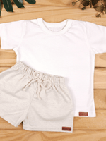 Conjunto Bebê Menino Verão Camiseta Algodão 100% + Short Linho Off-White (0-4)