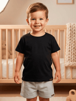 Conjunto Bebê Menino Verão Camiseta Algodão 100% + Short Linho Preto/Cinza (0-4)