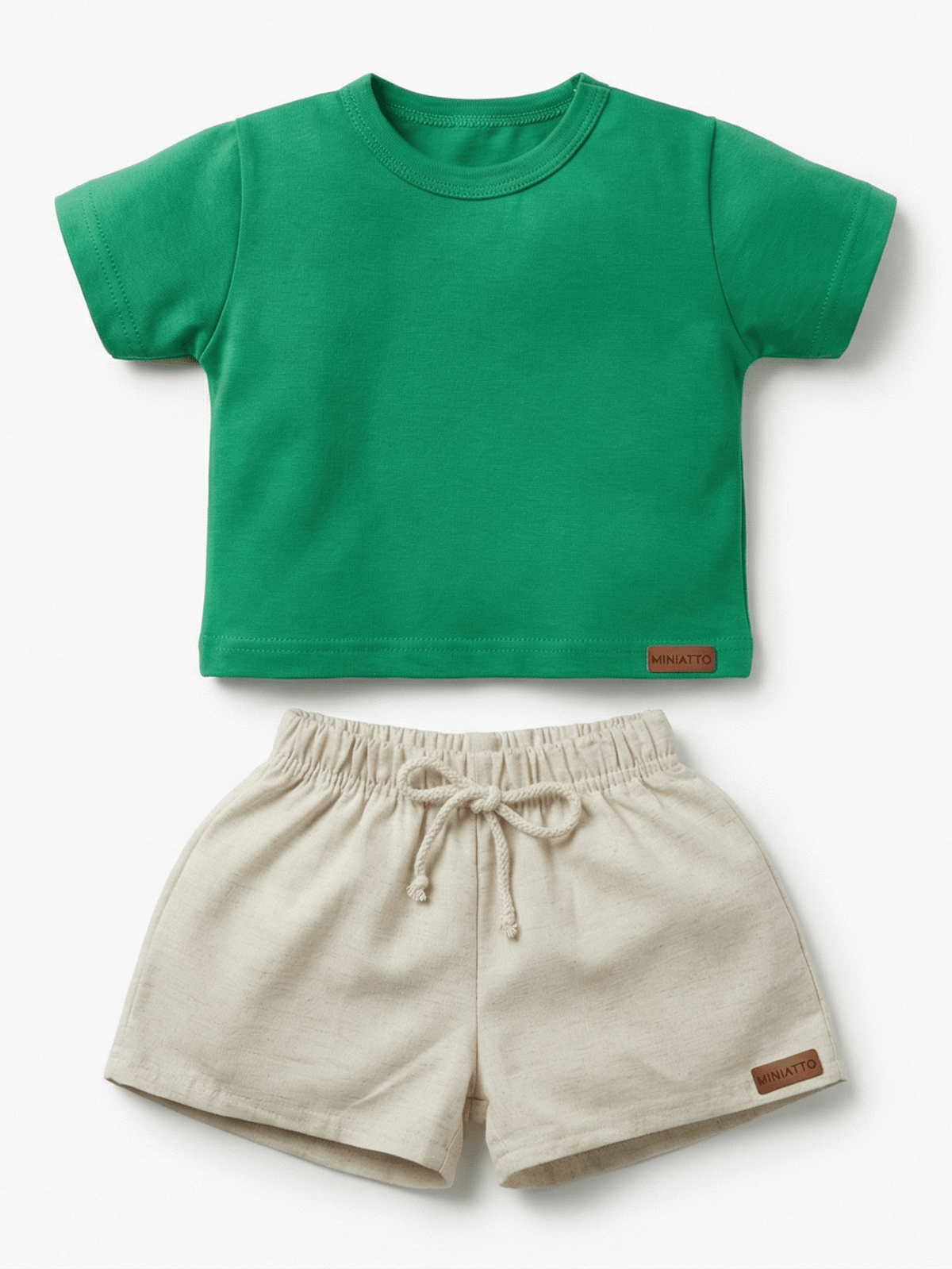 Conjunto Bebê Menino Verão Camiseta Algodão 100% + Short Linho Verde/Off-White (0-4)