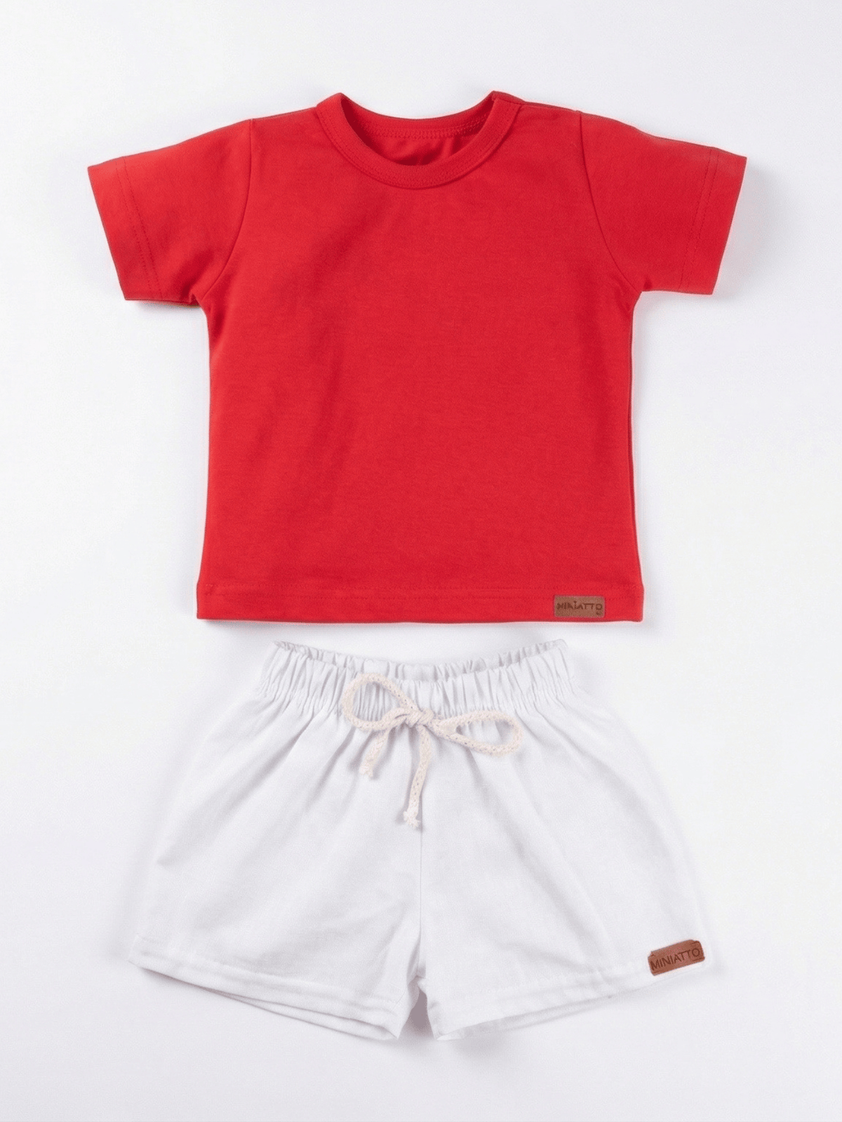 Conjunto Bebê Menino Verão Camiseta Algodão 100% + Short Linho Vermelha/Branco (0-4)