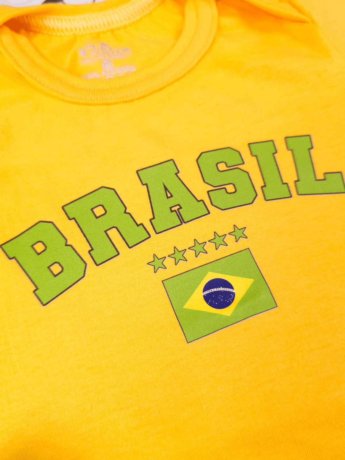 Conjunto Roupa Infantil Menina Body Brasil Amarelo e Short Babadinho Bebê