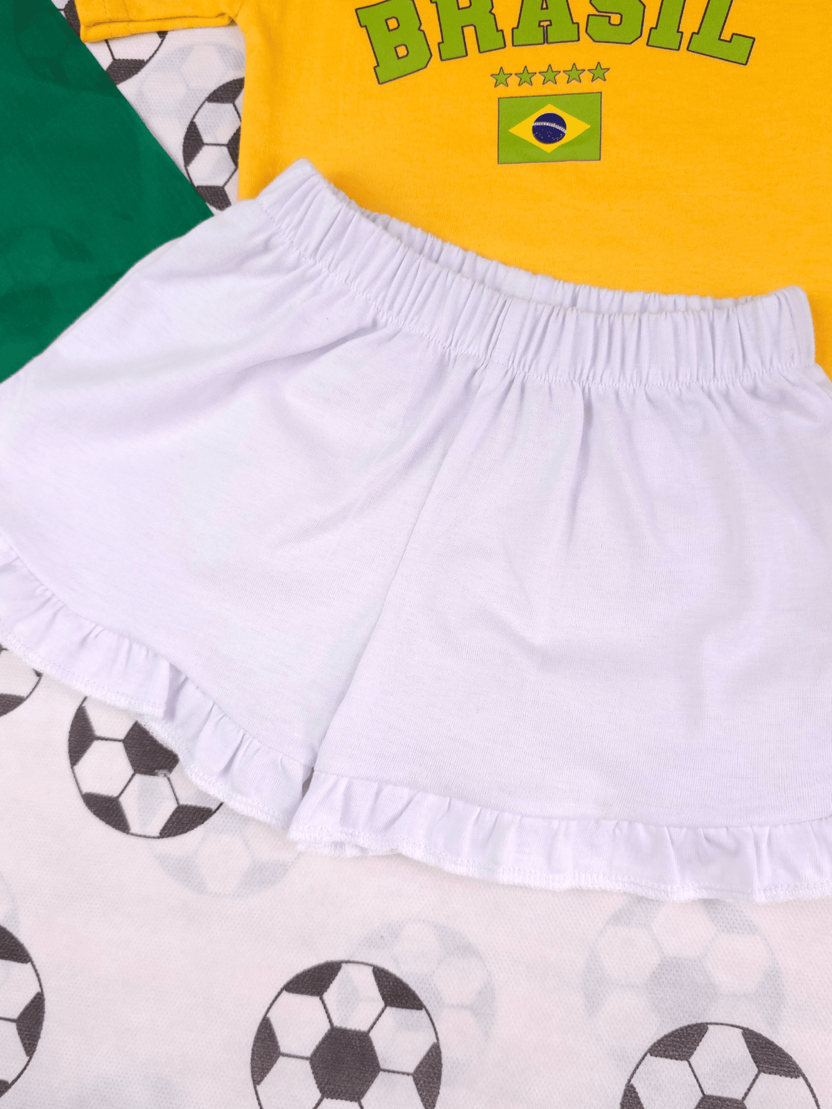 Conjunto Roupa Infantil Menina Body Brasil Amarelo e Short Babadinho Bebê