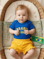 Conjunto Bebê Menina Brasil Body Azul E Short Babadinho 100% Algodão