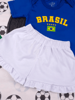 Conjunto Bebê Menina Brasil Body Azul E Short Babadinho 100% Algodão