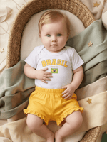 Conjunto Bebê Menina Body Branco Brasil Copa com Short Babadinho 100% Algodão