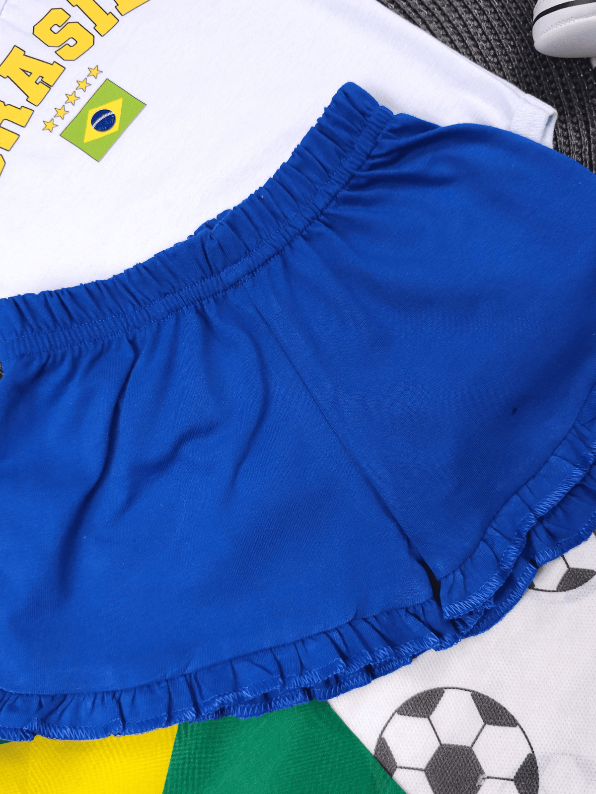 Conjunto Bebê Menina Body Branco Brasil Copa com Short Babadinho 100% Algodão