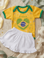Conjunto Bebê Menina Brasil Body Estampado E Short Babadinho 100% Algodão