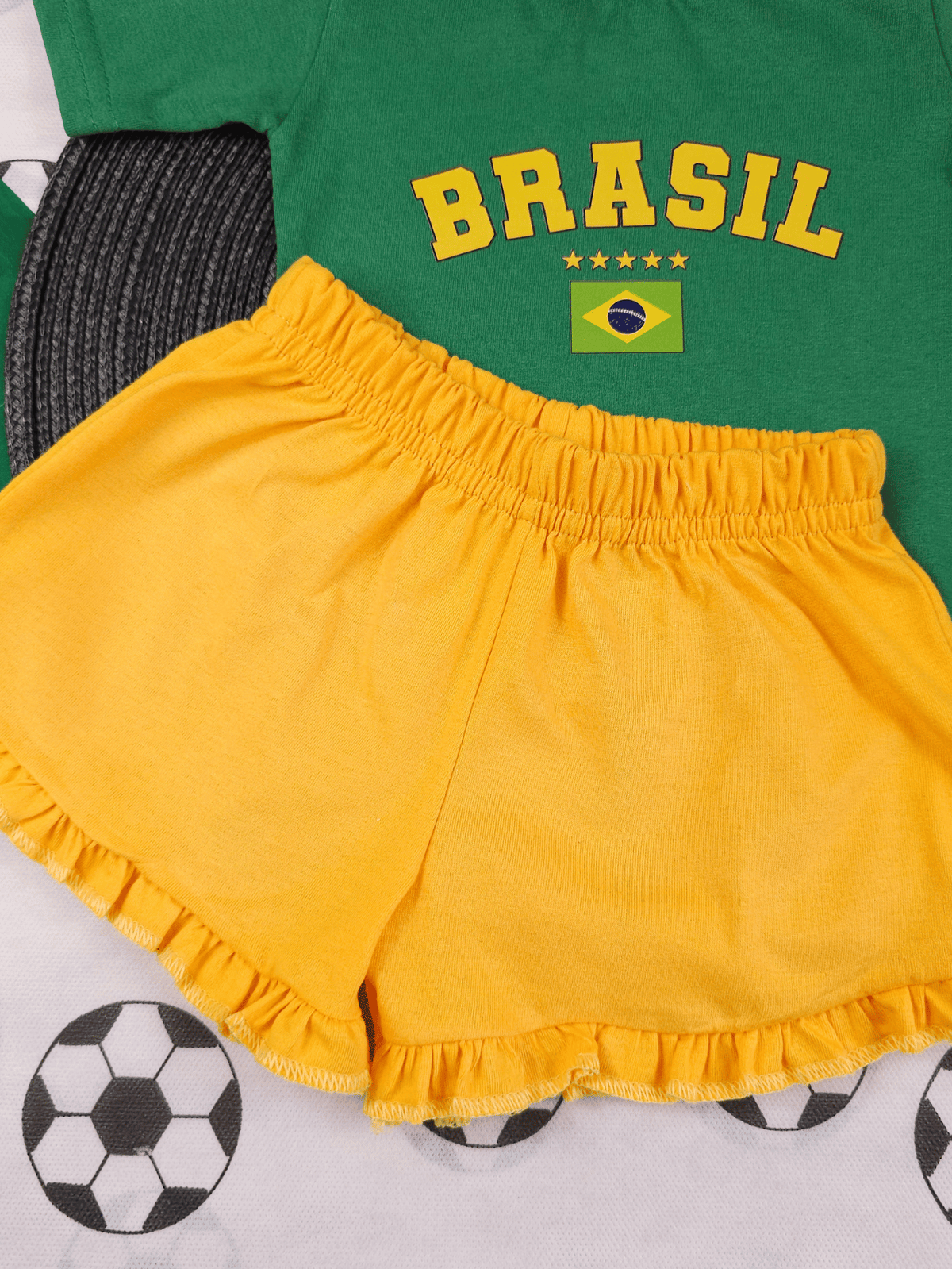 Conjunto Infantil Bebê Menina Brasil Body Verde Com Short Babadinho 100% Algodão