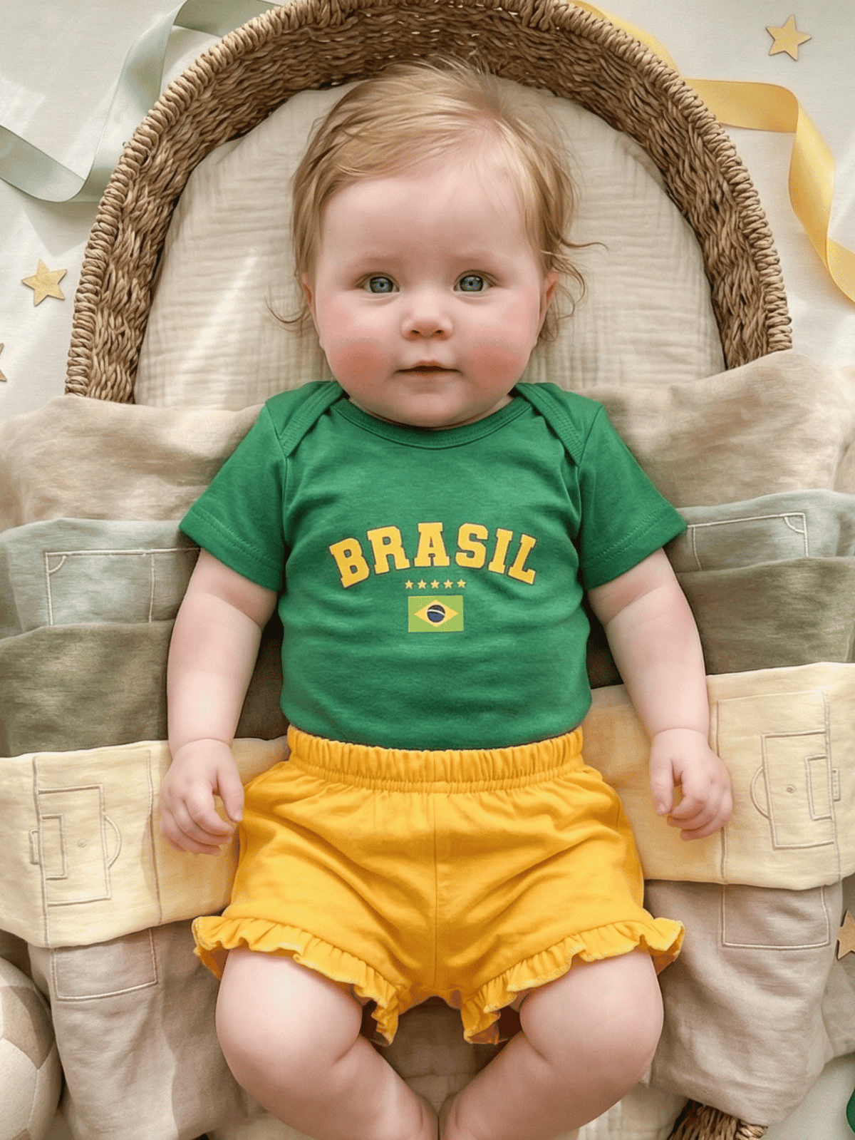 Conjunto Infantil Bebê Menina Brasil Body Verde Com Short Babadinho 100% Algodão