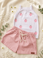 Conjunto Bebê Menina Body Alcinha Moranguinho e Short Linho