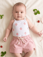 Conjunto Bebê Menina Body Alcinha Moranguinho e Short Linho