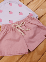Conjunto Bebê Menina Body Alcinha Moranguinho e Short Linho