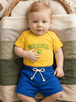 Roupa Conjunto de Bebê Menino Body Amarelo Brasil E Short de Malha