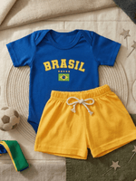 Conjunto Bebê Menino Brasil Body Azul e Short de Malha 100% Algodão