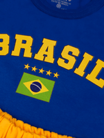 Conjunto Bebê Menino Brasil Body Azul e Short de Malha 100% Algodão