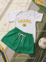 Conjunto Bebê Menino Copa Brasil Body Branco e Short de Malha 100% Algodão