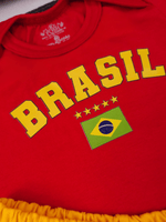 Conjunto Bebê Menino Body Vermelho Brasil Com Short Amarelo De Malha