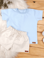 Conjunto Bebê Menino Verão Camiseta Azul Bebê Short Off-White