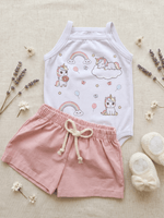 Conjunto Bebê Menina Body Alcinha Unicórnio e Short Linho