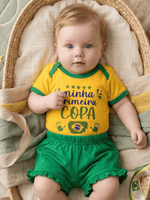Conjunto Infantil Bebê Menina Brasil Copa Body Estampado E Short Babadinho