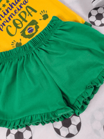 Conjunto Infantil Bebê Menina Brasil Copa Body Estampado E Short Babadinho