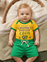 Conjunto Infantil Bebê Menino Copa Brasil Body Estampado E Short de Malha 100% Algodão