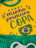 Conjunto Infantil Bebê Menino Copa Brasil Body Estampado E Short de Malha 100% Algodão