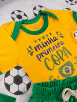 Conjunto Infantil Bebê Menino Copa Brasil Body Estampado E Short de Malha 100% Algodão
