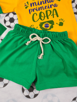 Conjunto Infantil Bebê Menino Copa Brasil Body Estampado E Short de Malha 100% Algodão