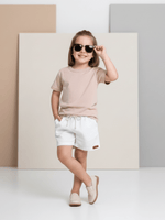 Conjunto Bebê Menino Verão Camiseta Algodão 100% + Short Linho Cappuccino/Branco (0-4)