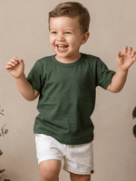 Conjunto Bebê Menino Verão Camiseta Algodão 100% + Short Linho Verde Militar/Branco (0-4)
