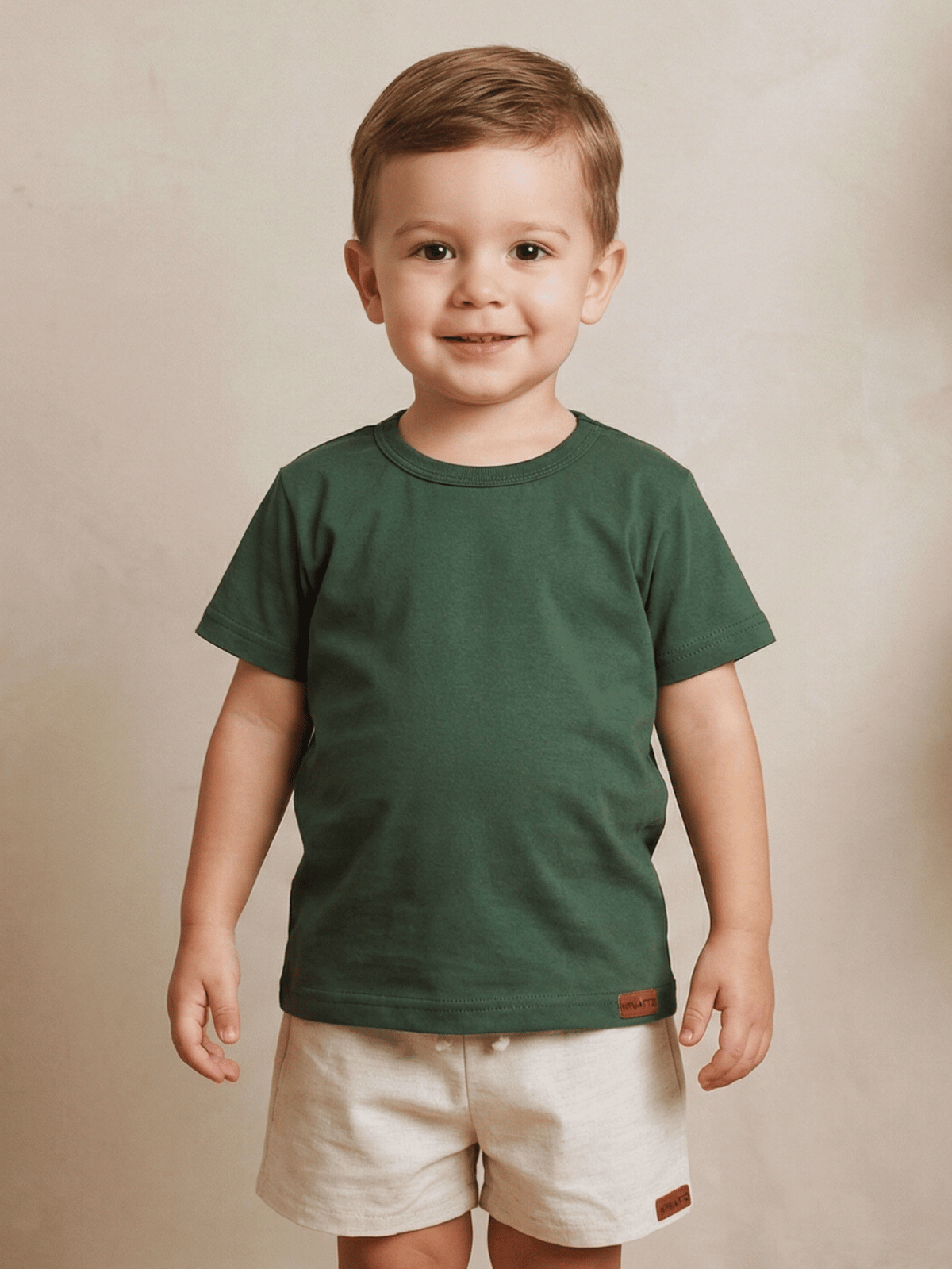 Conjunto Bebê Menino Verão Camiseta Algodão 100% + Short Linho Verde Militar/Off-White (0-4)