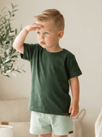 Conjunto Bebê Menino Verão Camiseta Algodão 100% + Short Linho Verde Militar/Verde (0-4) (Cópia)