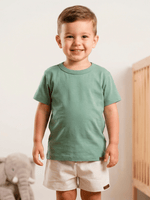 Conjunto Bebê Menino Verão Camiseta Algodão 100% + Short Linho Pistache/Off-White (0-4)