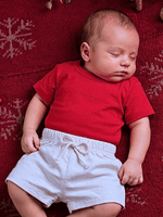 Conjunto Bebê Menino Natal Camiseta Vermelha de Algodão e Short de Linho Branco