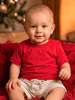 Conjunto Bebê Menino Natal Camiseta Vermelha de Algodão e Short de Linho