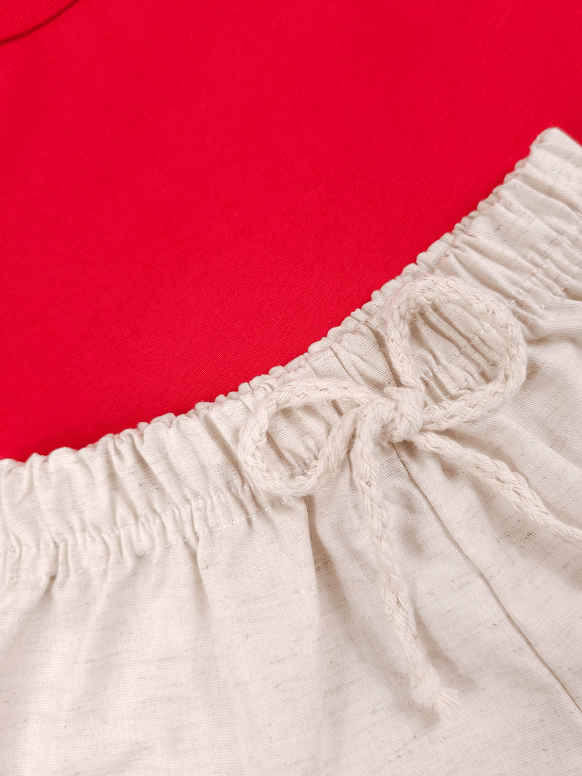 Conjunto Bebê Menino Verão Camiseta Algodão 100% + Short Linho Vermelha/Off-White (0-4)