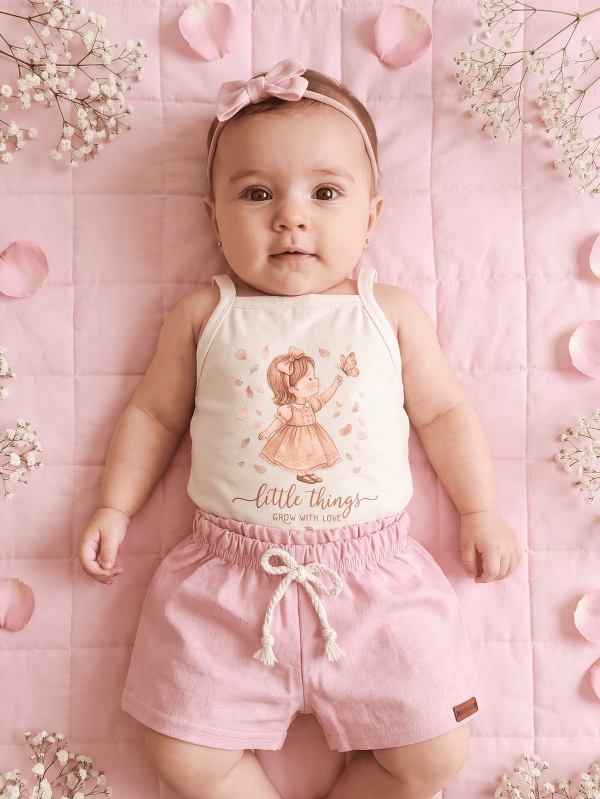Conjunto Bebê Menina Outono Body Alcinha e Short Linho
