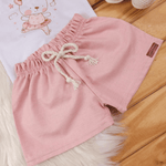 Conjunto Infantil Bebê Menina Floral com Short em Linho Rosa
