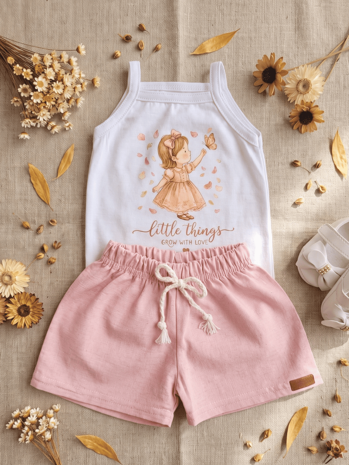 Conjunto Bebê Menina Outono Body Alcinha e Short Linho