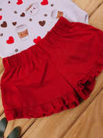 Conjunto Bebê Menina Mêsversário Body de Alcinha Estampa Café e Short Babadinho Vermelho