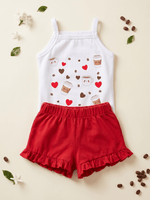 Conjunto Bebê Menina Mêsversário Body de Alcinha Estampa Café e Short Babadinho Vermelho