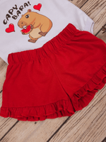 Conjunto Bebê Menina Mêsversário Body Capivara Fofa e Short Babadinho Vermelho