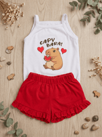 Conjunto Bebê Menina Mêsversário Body Capivara Fofa e Short Babadinho Vermelho