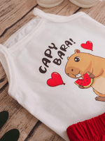 Conjunto Bebê Menina Mêsversário Body Capivara Fofa e Short Babadinho Vermelho