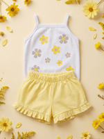 Conjunto Bebê Menina Mêsversário Body Floral e Short Babadinho Amarelo