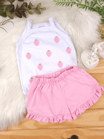 Conjunto Bebê Menina Mêsversário Body de Alcinha Moranguinho e Short Babadinho Rosa