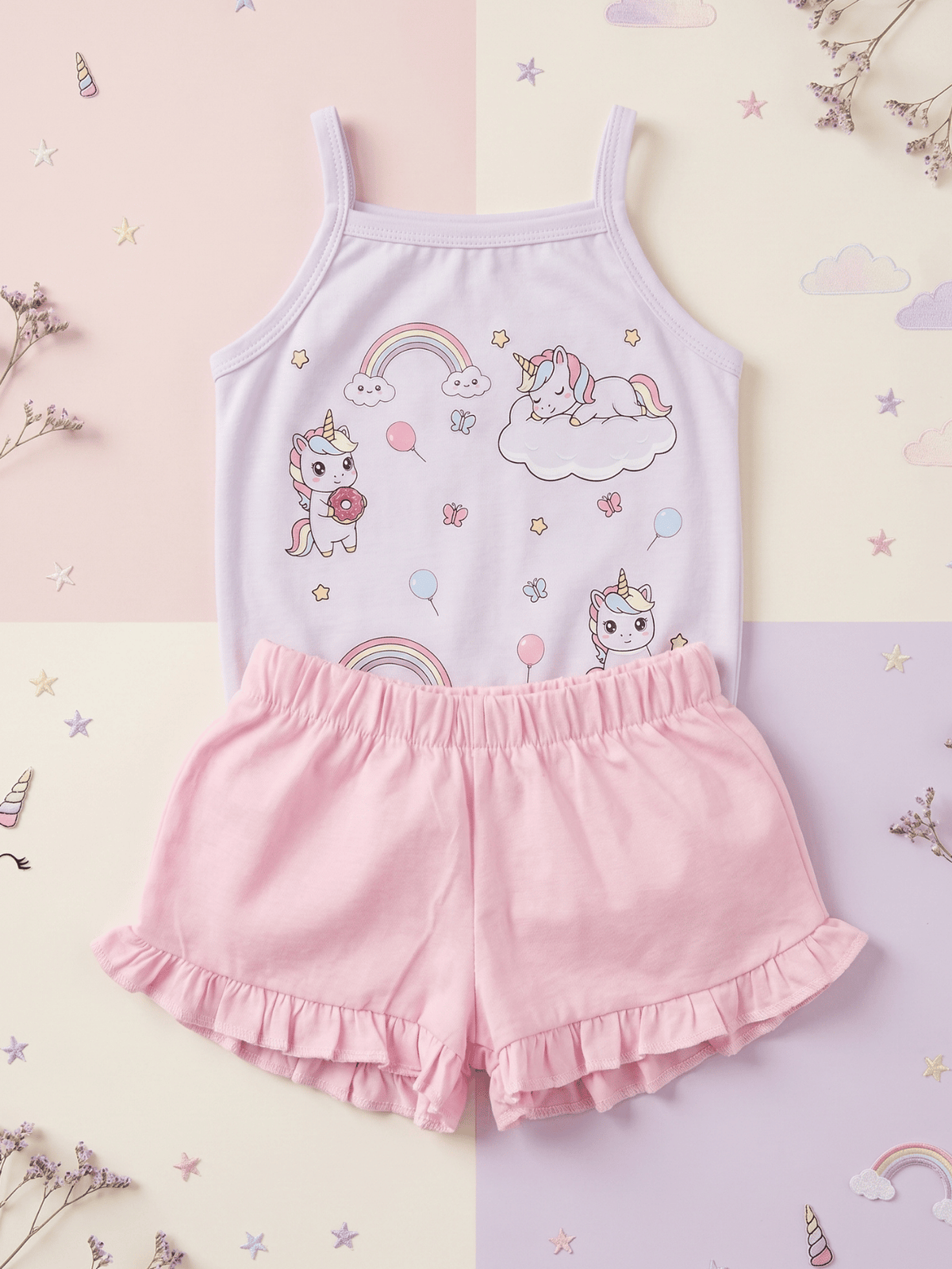 Conjunto Bebê Menina Mêsversário Body de Alcinha Unicórnio e Short Babadinho